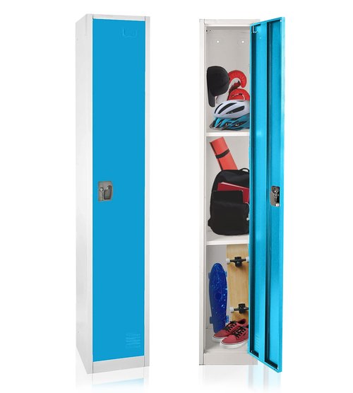 AdirOffice Large Steel Metal Storage School Locker- Single Tier Free Standing Storage Compartment - Secure Colorful Spacious Organizer Perfect for Academic and Commercial Use (Blue)