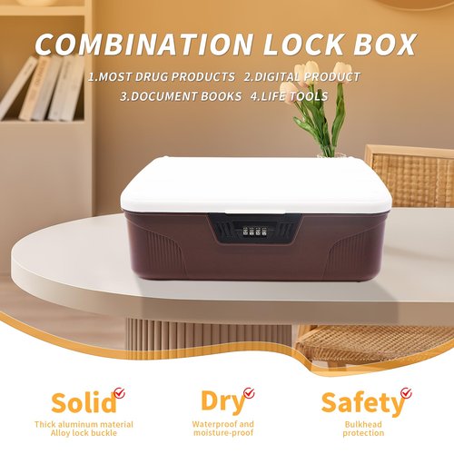 Qiveno Lockable Storage Bin - 4.2 Gallon Locking Container with 4-Digit Combination Lock, Stackable Plastic Organizer Box for Usable As Item Organizer Or Office File Storage/Camping(Brown)