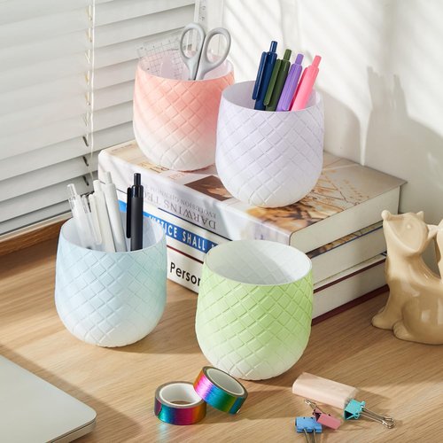 Y YOMA 2 Pack Pen Holder for Desk Cute Plastic Pencil Cup Pen Container Square Organizer Modern Aesthetic Design Desktop Storage Solution for Pens, Pencils, Marker, Makeup Brush, Gradient Blue
