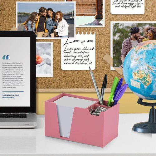 Acrimet Desktop Organizer Pencil, Pen, Paper, Clip, Caddy Holder (Plastic) (White Paper Included) (Solid Pink Color)