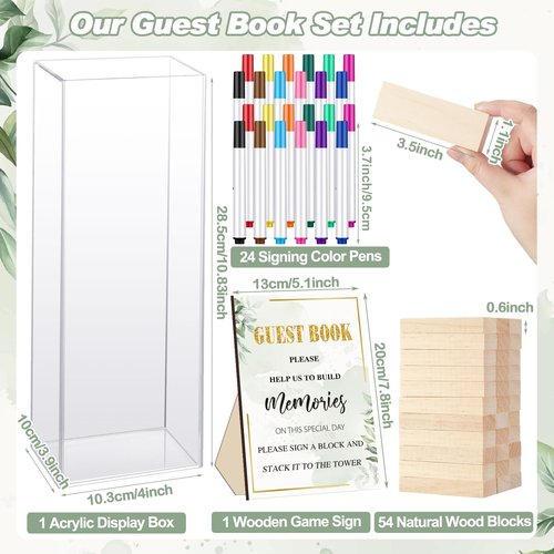 Beeveer 80 Pcs Wedding Guest Book Alternative Wooden Block Guest Book for Wedding Sign in Bridal Shower Decoration Wooden Block Bridal Shower Game for Sign in, Reception(Greenery)