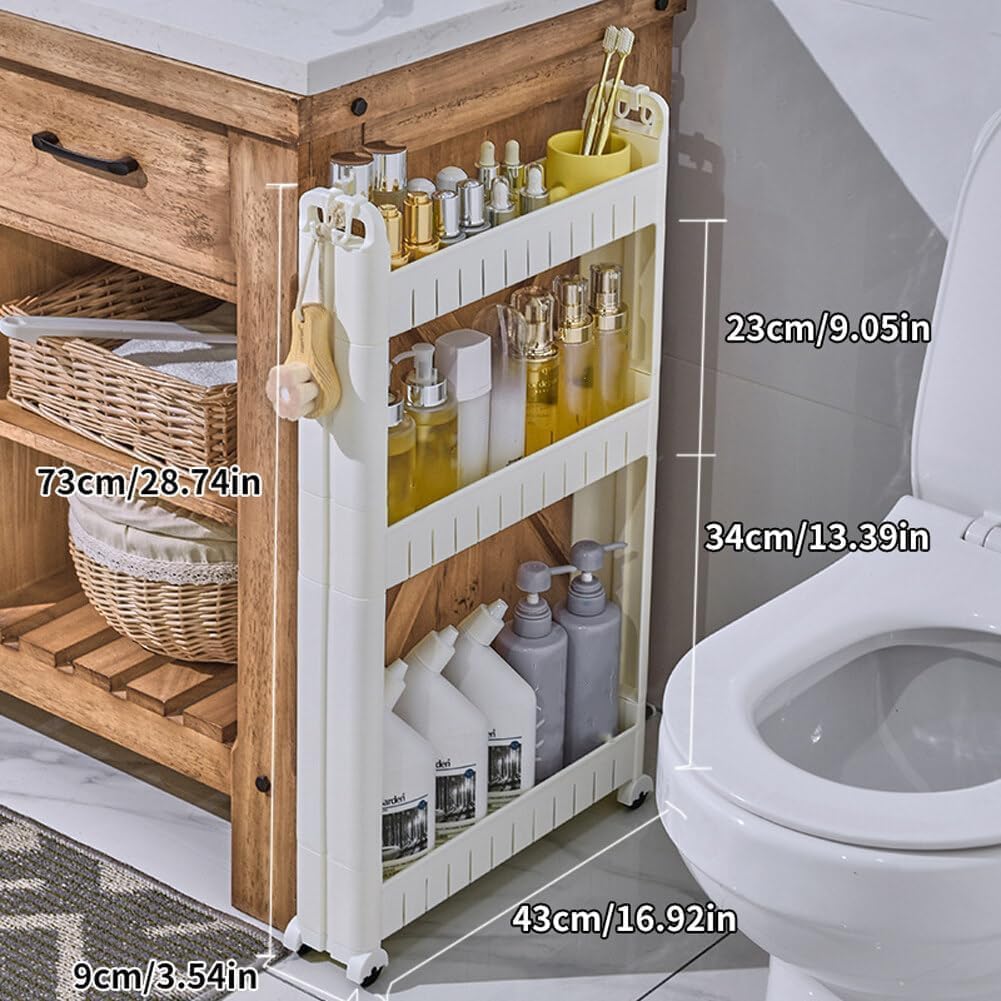 Skiennix Slim Storage Cart - Durable Rolling Bathroom Organizer with Slide-Out Design | Multi-Use Utility Rack