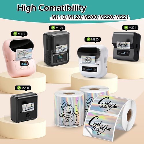HUIJUTCHEN 3 Rolls Holographic Thermal Labels 40*30mm Square Sliver Custom Sticker for Phomemo M110/M220/M120/M221,for SUPVAN T50M PR0 Label Maker Printer Waterproof Label Paper for Name,Logo,Barcode