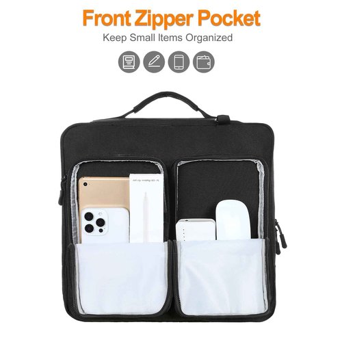 MOSISO Zippered Binder Bag with Handle, 3 inch D-Ring Binder Organizer, 700 Sheets Capacity Multiple Pockets Bag for Office with Cup Holder & Shoulder Strap for 13 inch Laptop/Tablet, Black