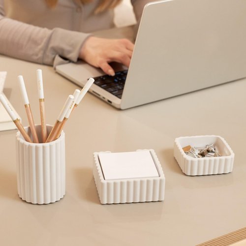 KIBAGA Modern Aesthetic Desk Accessories Set of 3 - Stylish Concrete Organizers for Pens & Office Supplies - A Cute and Functional Addition to Your Workspace Decor