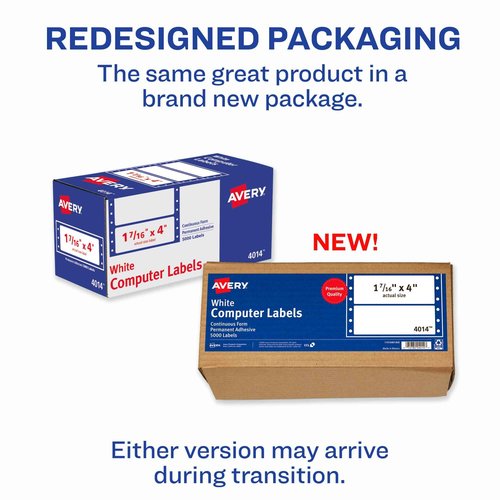 Avery White Computer Labels, 1-7/16" x 4", Dot Matrix and Pin-Feed Printer Compatible, 5,000 Total (4014)