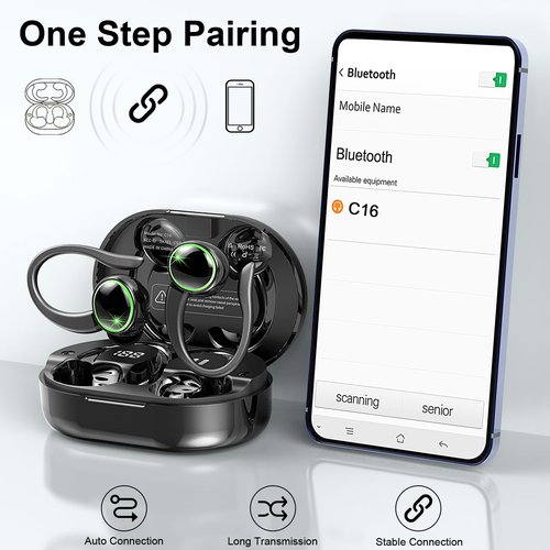 Wireless Earbuds, 2025 Bluetooth 5.4 Headphones Sports, 50H Playback Over-Ear buds with ENC Noise Cancelling Mic, Deep Bass Fitness Earphones with Earhooks, IP7 Waterproof Headset for Gym Workout