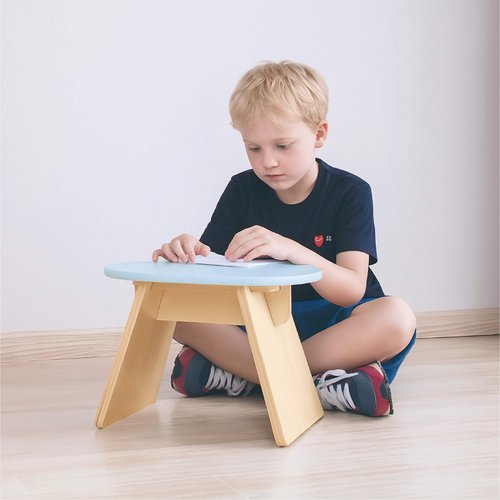 SEICASAYA Step Stool, Solid Wood Chair, Pine Wood Construction, Rounded Edges, Minimalist Design (Light Blue)