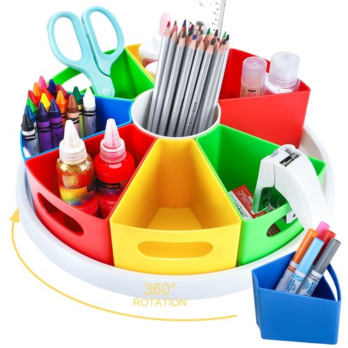 360 Degree Rotating Kids Desk Organizer, Colorful Art Supply Storage and Organization with 8 Removable Compartments, 12" Durable ABS Material for Classroom & Home Use – Perfect Teacher and Child Gift