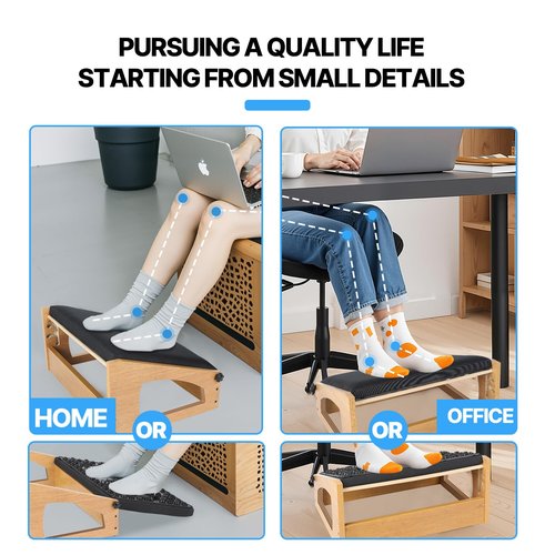 XINGMIAOWJ Ergonomic Foot Rest, 4 Adjustable Height Foot Stool,Footrest Under Desk， Flip Over Office Desk Foot Rest, Improving Posture, Promoting Blood Circulation（Natural）