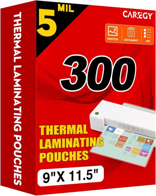 CAREGY Laminating Sheets - 300 Pack, 5 Mil Thermal Pouches for 8.5 x 11 Inch Sheets | Clear, Letter Size