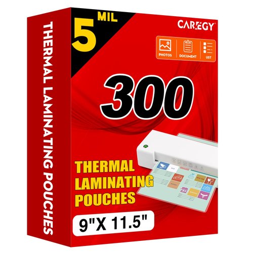 CAREGY 300 Pack Laminating Sheets, Holds 8.5 x 11 Inch Sheets,5 Mil Thermal Laminating Pouches,9 x 11.5 Inches Lamination Sheet Paper for Laminator, Clear, Letter Size, Office and School Supplies