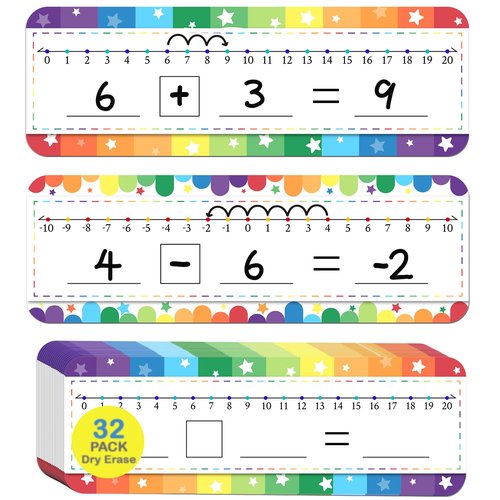 CUDICY 32 Pack Number Line Dry Erase White Board Double Sided Classroom Must Haves Math Manipulatives Teacher Supplies for Kindergarten Elementary Special Education Students Homeschool 12"x4"