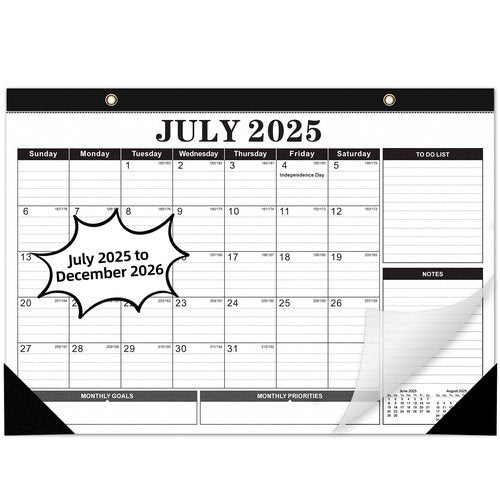 Tcamp Desk Calendar 2025-2026 from July 2025 to December 2026, Large 17" x 12" Wall Calendar with Julian Dates, 18 Months Desk Planner for Home School Office Desktop, Christmas Gifts