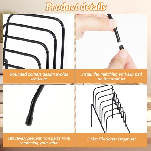 Chivertion 6 Pcs Metal Incline Desk Flip Organizer Rack Small Desktop File Sorter Wire Organizer Vertical Incline File Holder Stand for Mail Paper Book Magazine Filing Office Desk, 6 Sections