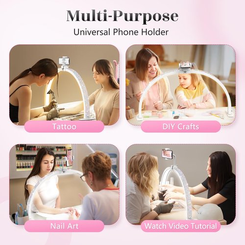 Half Moon Light for Nail Desk: 29" Foldable Half Moon Nail Desk Lamp with Phone Holder for Nail Beginner - Arch Nail Tech Light with 3 Color Modes & 10 Brightness for Manicure Salon (Diamond, Large)