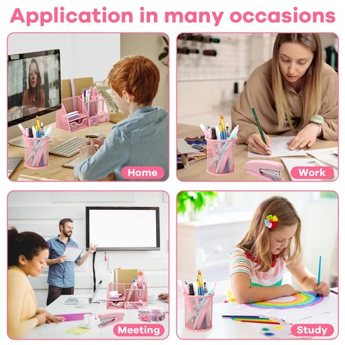 12Pcs Pink Office Desk Accessories Supplies, Desk Organizers and Accessories with Pen Holder, Clips Set,Tape Holder, Stapler for School Home Office Supplies Gift for Women