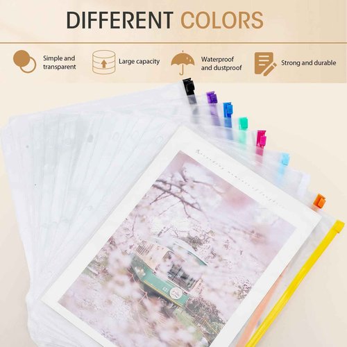 Handepo 100 Pcs Binder Pockets for 3 Ring Zippered Binder Pouches Bulk 11. 4 x 8. 66 Inch Plastic Pencil Pouches Multicolor Waterproof File Bag for Document Filing Sewing Jewelry Stationery Storage