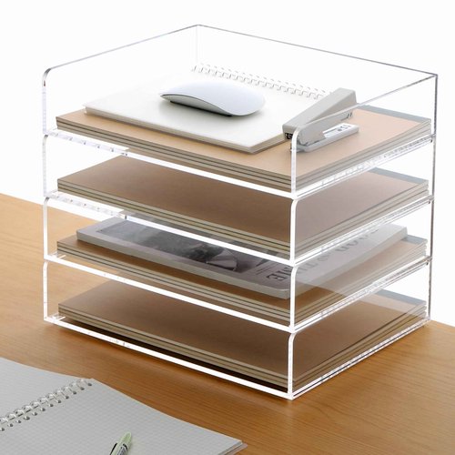 Acrylic Paper Tray, 4 Tier Paper Organizer for Desk, Clear Acrylic Desk Organizers, Stackable Letter Tray Workspace oaganzier -Art Storage for School Classroom -4 Pack…
