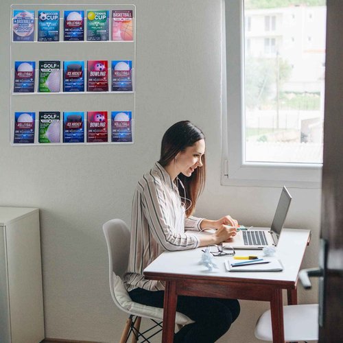 15 Pockets Clear Acrylic Brochure Pamphlet Holder Brochure Display Stand Business Tri Fold Brochure Multi Slot Holder Rack Wall Mount Pocket for Literature Menu Document Flyer Advertise Supplies