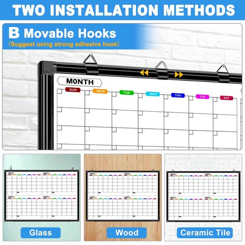 CALENBO 4 Month Dry Erase Calendar for Wall 36" x 24", Magnetic Calendar Whiteboard with Black Aluminum Frame, Magnetic White Board Calendars for Office Home and School