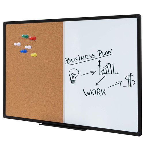 DexBoard 36 x 24 Inch Cork & Dry Erase Combo Board - Magnetic Whiteboard & Bulletin Board Combination - Hanging or Wall-Mounted for Office, Classroom, Home - Black Aluminum Frame
