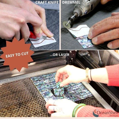 Abalone Shell Inlay Veneer for DIY or Professional Inlay Embellishments - Sustainable New Zealand Paua Natural- With 3M Double Sided Tape Backing - 9.45"X2.75"
