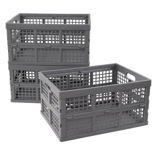 Bblina 32 L Collapsible Plastic Crate, 3-pack Foldable Storage Bin Baskets