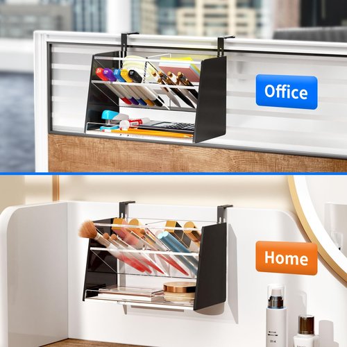 NIUBEE Acrylic Pen Holder Hanging: Wall Pencil Holder for Desk - Desk Organizer For Office - Adjustable Desk Organizers and Accessories with 5 Compartments No Drilling