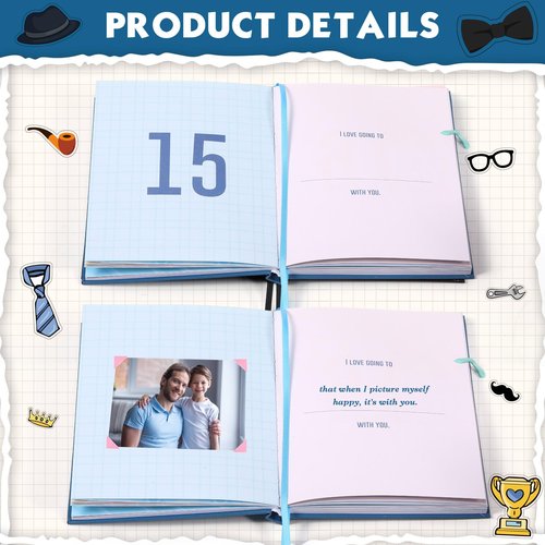 Janlaugh Dad Fill In The Blank Love Book Father's Day Gifts Why i Love You Dad Journal with Stickers Picture Corners DIY Wrote Love Reasons Book for Men Father Birthday from Daughter Son (Blue)