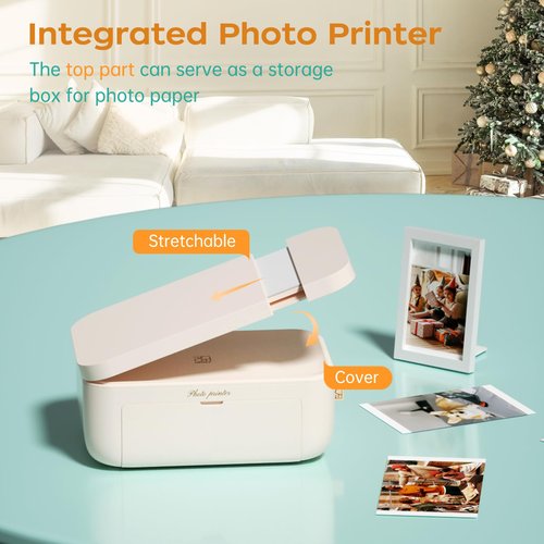 4x6 Photo Printer with 108 Sheets & 2 Ribbons - Dye Sublimation Wireless Portable Photo Printer for iPhone & Android Smartphones, Home & Travel Picture Printing, Ideal Gift, Beige