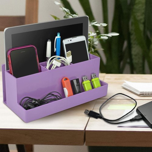 Acrimet Desktop Organizer - Multi Organizer Caddy Holder for Office, Home and School use (Plastic) (Solid Purple Color)