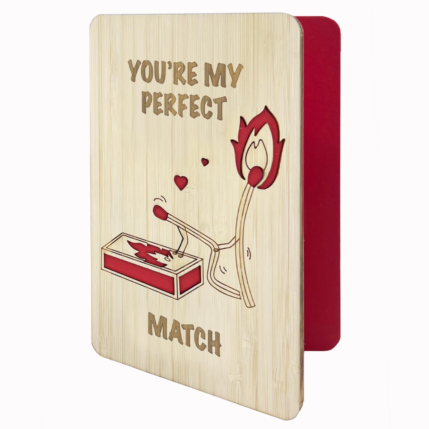 VANSUN Wooden Father's Day Card for Husband,You’re My Perfect Match Romantic Love Card, Engraved Anniversary,Birthday Cards for Boyfriend,Girlfriend,Mother's Day Card for Wife