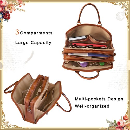 Banuce Vintage and Stylish Genuine Full Grains Italian Leather Briefcase for Women Laptop Bag Business Work Bag Brown