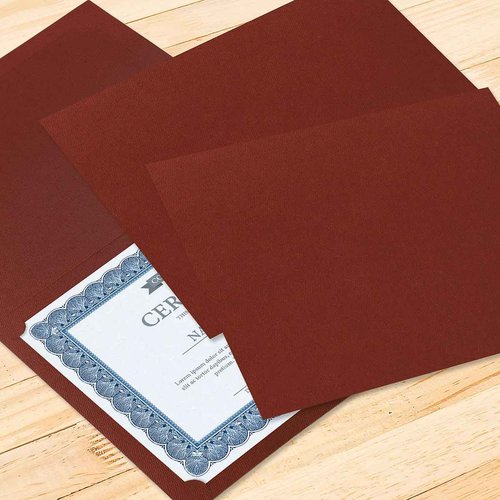 Fine Stationery Plain Burgundy Certificate Folders - Pack of 25, Linen Cover 80 lb. Stock, Folded, Die-Cut Corners, for Office, Business Awards, Graduation, School Diploma Holder, 9-1/2"" x 12""