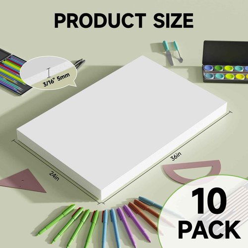 PEKGRIL 24x36" White Poster Board 10 Pack, 5MM Thick Foam Core Board, Large Lightweight Foam Board for Projects, Display Boards for Crafts, Paintings Prints, Art, Display, Presentation