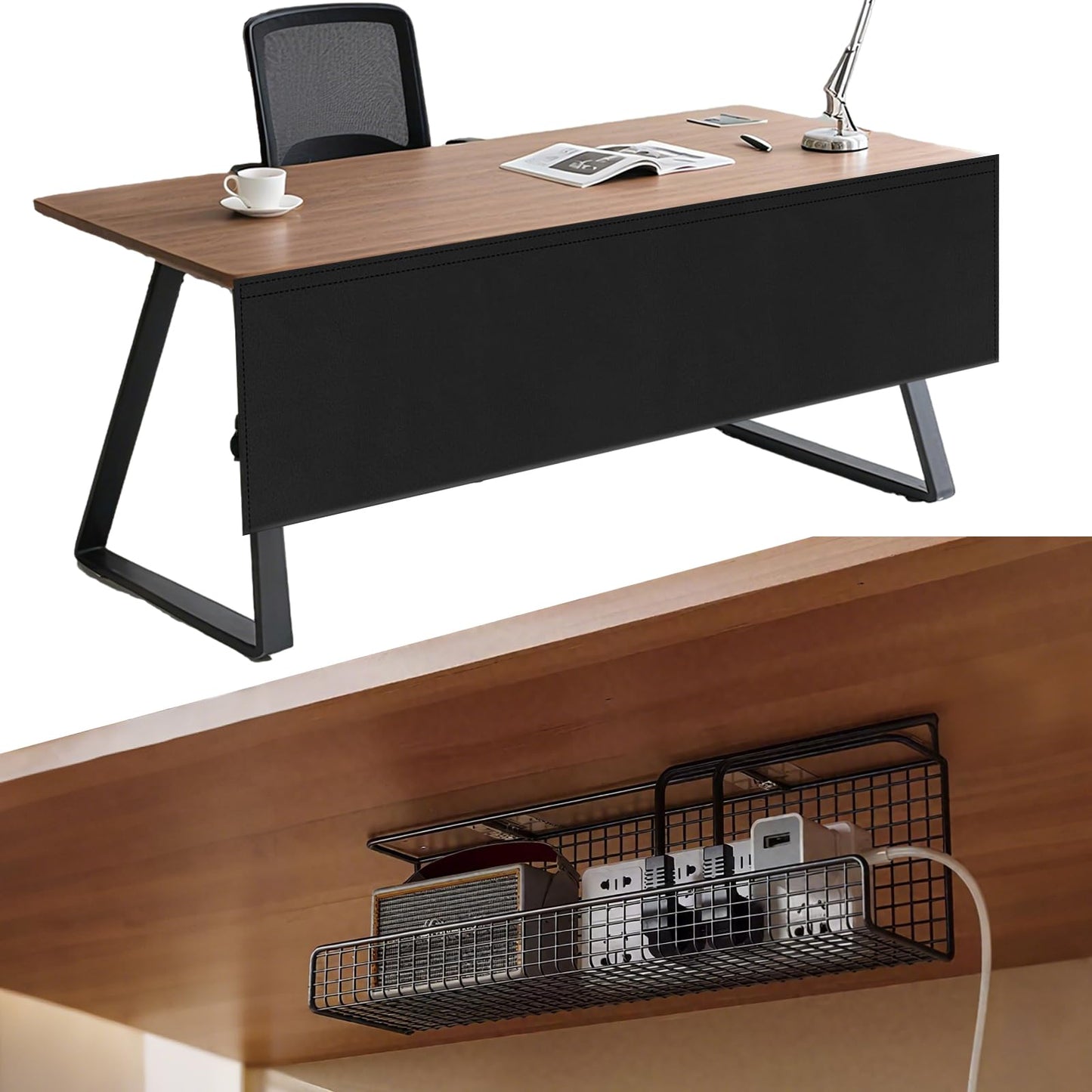 KUMETENESS Under Desk Privacy Panel & Cable Management, Desk Cover Skirt & Modesty Panel, Self-Gripping Straps for Office & Home, 15.75x60 Inch (Widenable to 25.59x60 Inch)