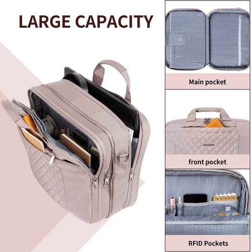 KROSER 17 Inch Laptop Briefcase Bag - Expandable Computer Case With Anti Theft, Waterproof Messenger Shoulder Bag for Business, Office, Travel - Pink