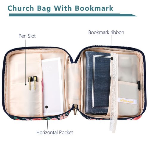 Bible Covers Case for Women Medium Large Bible Carrying Cases Holder 11“x8.5”x2.5" Floral Bible Book Carrier Tote Bags with Pockets Handles Zipper Christian Accessories Gifts