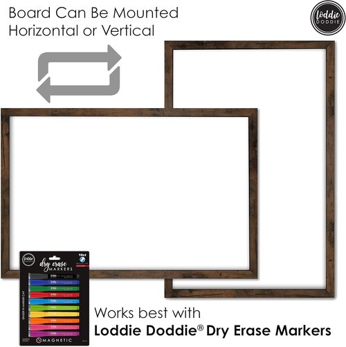 Loddie Doddie Magnetic Whiteboard - 24 x 36 Inch Rustic Wood Frame - Dry Erase Board with Marker Tray