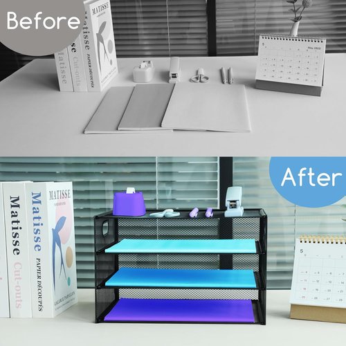 Skiennix 3-Tier Desk Organizer - Pull-Out Mesh File Tray for A4 Paper Storage | Black