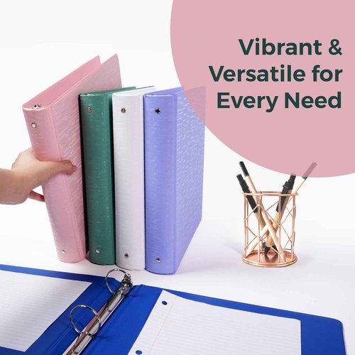 POPRUN 3 Ring Binder 1.5 Inch, PVC-Free, Holds 325 Sheets of 8.5 x 11 Paper, Extra Durable Organizer with 2 Pockets for School & Office, Heavy-Duty, 4 Pack, Multicolor