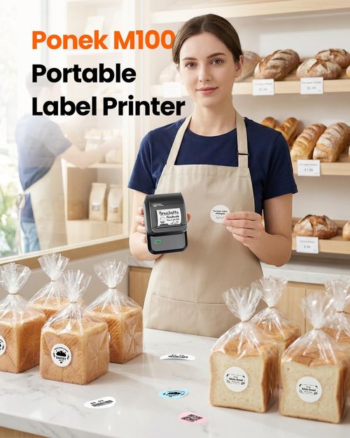 Ponek Label Maker Machine - Versatile Address & Barcode Printer with 4000 Icons | Ideal for Home, Office & School