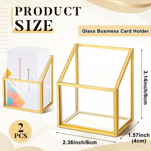Marspark 2 Pcs Vertical Business Card Holder Gold Glass Sticker Display Stand for Desk Name Card Organizer Storage for Office Meeting Desk Countertop