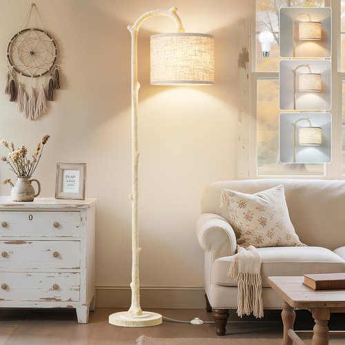 EJIAXIN Floor Lamp for Living Room - 69" Rustic Farmhouse Tall Lamp with 3 Color Temperatures- Country Resin Vintage Reading Light Standing Lamps for Bedroom Office Classroom Home Decor, Almond White