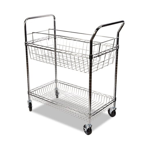 Alera ALEMC3518SR Carry-All 34.88 in. x 18 in. x 39.5 in. Basket/Shelf Mail Cart-Silver, 34.88" x 18" x 39.5"