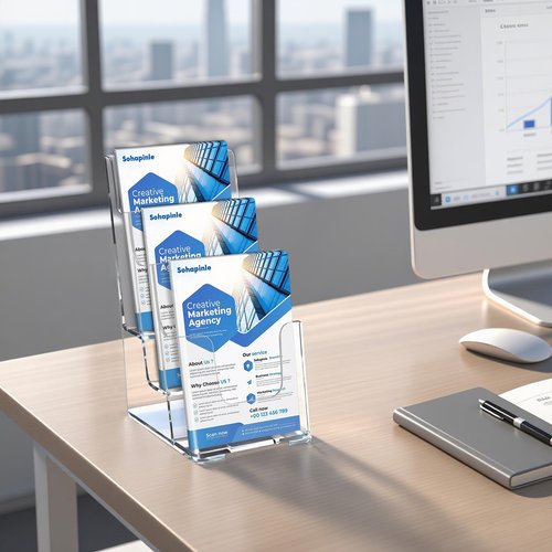 3 Tier Acrylic Brochure Holder 4 x 9 Inches 2 Pack Clear Literature Holders Plastic Flyer Display Stand Thicker Countertop Organizer for Pamphlets Magazines Booklets Menus, Desk & Wall Mount