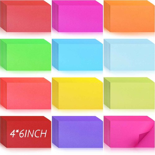 Ctosree 1440 Pcs Colored Index Card Blank Index Note Colored Flash Cards Blank Colorful Study Notecards Flashcards Memo Scratch Pad for Office School Supplies(4 x 6 Inch,Neon Color)