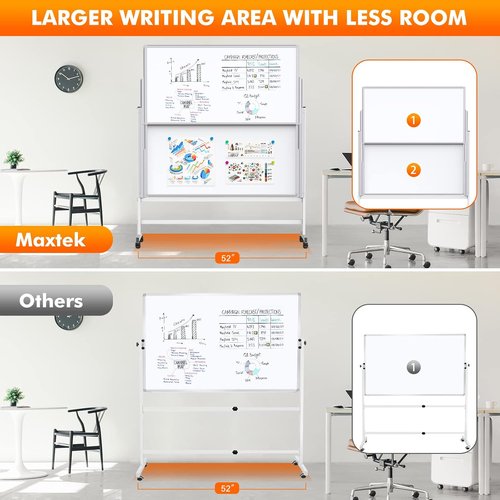 Maxtek Dry Erase Whiteboard - Height Adjustable Mobile Easel on Wheels | 48" x 60" Double-Sided Magnetic Board for Office & Home