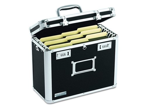 Vaultz File Organizer Storage Box - 14 x 7 x 12.19 Inch Letter Size, Portable Locking Storage Totes with Dual Combination Locks for Filing Office Documents - Black